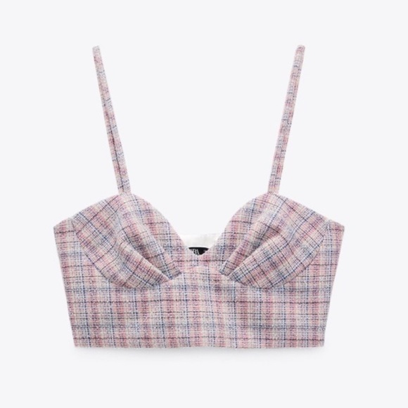 Zara Checkered Corset Crop Top Zip Side Sz M Women - Picture 5 of 12